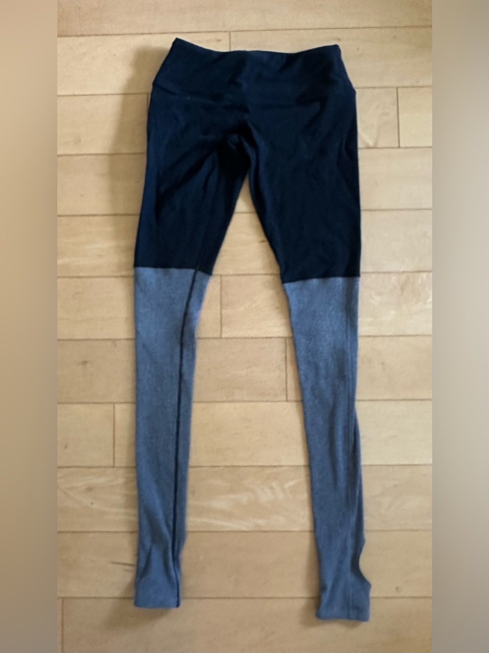 Prima Studio Two-Tone Ribbed Leggings With Footies - Black & Gray Size XS